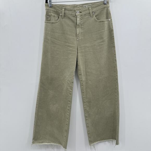 AG Saige Wide Leg Crop Jeans Sz 28 Washed Green High-Rise Fit Stretch Raw Hem - Picture 1 of 13
